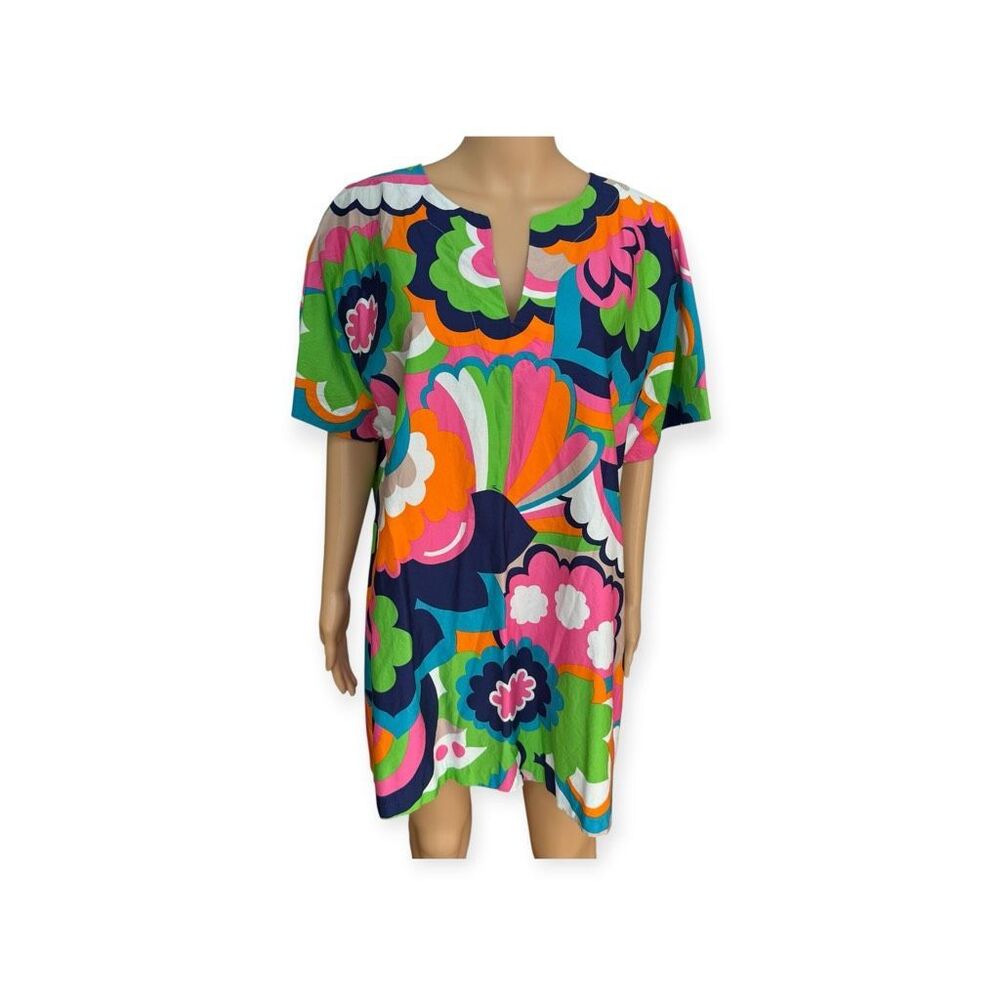 Trina Turk Multicolor Floral Mod Print 100% organic Cotton Shift Tunic size XL